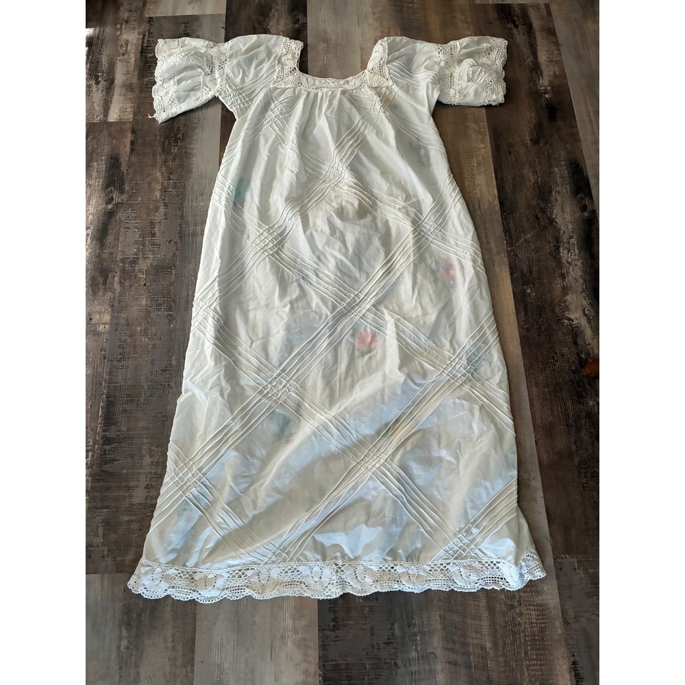 Vintage Hand Embroidered Floral Maxi Dress White Lace Boho Peasant L/XL - Picture 8 of 10
